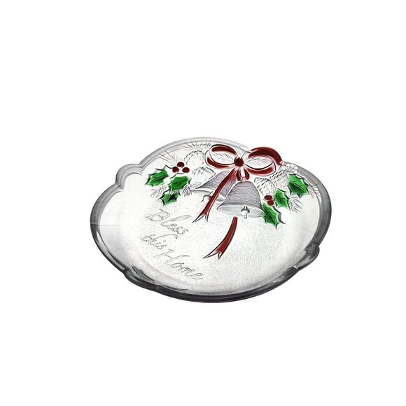 Mikasa Celebrations Crystal Glass Candy Dish Bless This Home 7 Inch Christmas - Picture 1 of 12